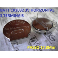 CR2032- Bateria Lithium 3Volts, Tipo Moeda, Botão, Battery 3.0V Lithium, Battery Coin, Button Cell Batteries, Coin Battery - Terminal Modelo Nº42 - CR2032 - Horizontal Terminal Solda PCI  3Pinos