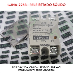 G3NA - Relé 24VDC, G3NA-225B, 24VOLTS - Relé 24V, 25A, OMRON, Solid State Relay, SPST-NO, 25 A, 264 VAC, Panel, Screw, Zero Crossing - 4 Parafusos - G3NA-225B, 24VOLTS - Relé 24V, 25A, OMRON, Solid State Relay, SPST-NO, 25 A, 264 VA