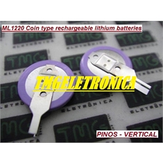 ML-1220 - Bateria Especial ML1220 Recarregável 3V 17mAh, Micro Battery Backup Rechargeable Button Coin Cell - Moeda Size Ø 12mm x 2mm - ML1220  - Coin Cell Battery Rechargeable Backup Battery - 2Pinos
