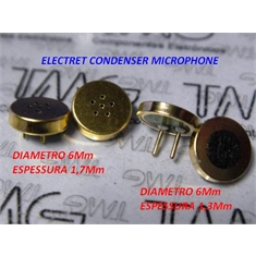 MICRO MICROFONE ELETRETO,Electret Microphone,Electret Condenser Microphone - Varias Medidas - Mic.Eletreto - Medida Altura 1,7X6Mm Diametro/ 2Terminais