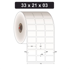Etiqueta Adesiva de Papel Couchê para Indústria Alimentícia - 33 x 21 mm e 3 Col. - Caixa com 20 rolos