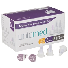 Agulhas para Caneta de Insulina UNIQMED 5mm com 100 Unidades (Compatível com Todas as Canetas Disponíveis no Mercado)
