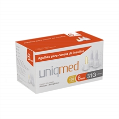 Agulhas para Caneta de Insulina UNIQMED 6mm com 100 Unidades Compatível com Todas as Canetas Disponíveis no Mercado