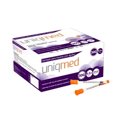Seringa para Insulina Uniqmed 0,3mL (30UI) Agulha 8x0,3mm 30G - Caixa com 100 seringas