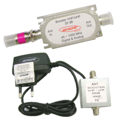 Booster para Antenas de VHF/UHF Digital e Analógico - Ganho de 20 dB - Ref.2001- Booster para Antenas de VHF/UHF Digital e Analógico - Ganho de 20 dB