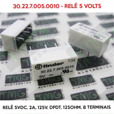30.22.7.00, Relé 5V - RELE 30.22.7.005.0010, 5VDC Relay 30.22 - RELAY GEN PURPOSE SPDT 2A, 125VAC  DPDT, 125ohm, Miniature PCB relays - 8 Terminais - Relê 5VDC - 30.22.7.005.0010 ,RELE 5VOLTS - 8PINOS