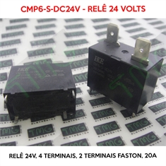 CMP6 - Relé 24VDC, CMP6-S-DC24V 24VOLTS - HKE Relê 24V, FASTON, 20A - 4+2,  6Pin Termin FASTON - Relê 24VDC - CMP6-S-DC24V 24VOLTS - Relê 24V
