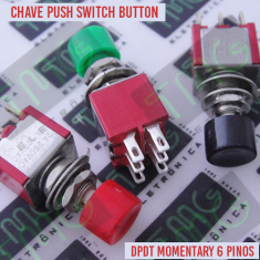 CHAVE Pushbutton Switches Dpdt botão de pressão normal Aberto, open/close Interruptor 6Pinos 2Amp 250v/5Amp 120v CONTATO (NA) - CHAVE Push button Contato NA, Dpdt 6pinos/ Pino Preto