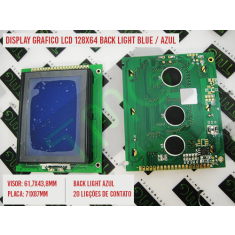 Display Grafico LCD 128 X 64, Back Light  Blue, cor Azul, LCD Graphic Display Modules 128x64 backlight blue - Display Grafico LCD 128 X 64 -  20Pinos