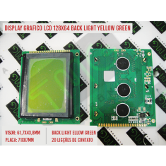 Display Grafico LCD 128 X 64 Back Light Yellow Green, LCD Graphic Display Modules 128x64 Backlight Yellow Green - 20 Contatos/pinos - Display Grafico LCD 128 X 64 - 20Pinos