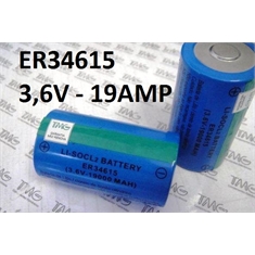 ER34615 - BATERIA ER34615 Lithium Battery Size D 19Ah 3.6V Lithium Battery Non-rechargeable battery Long shelf life - Ø33.5x61.5mm - ER34615 Lithium Battery Size D 19Ah 3.6V - Ø33.5x61.5mm