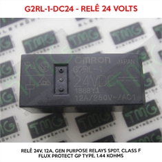 G2RL-1 - Relé 24VDC, G2RL-1-DC24, 24VOLTS - OMRON Relê 24V, 12A, General Purpose Relays SPDT 24VDC Class F Flux Protect GP Type 1.44 kOhms - 5PIN - Relê 24VDC - G2RL-1-DC24, 24VOLTS - Relê 24V