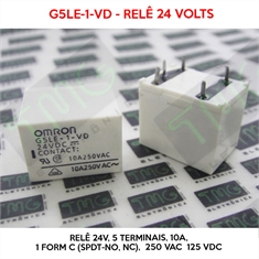 G5LE - Relé 24VDC, G5LE-1-VD, 24VOLTS - Relé 24V 10A, Power Relays, 1 Form C (SPDT-NO, NC), 250 VAC, 125 VDC, Gen Purpose Relay, OMRON - 5 Term - Relé 24VDC, G5LE-1-VD, 24VOLTS, Relé 24V 10A
