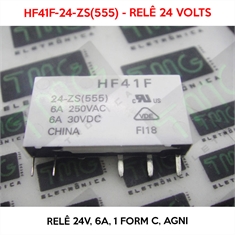 HF41F - Relé 12V, HF41F-12-ZS, 12VDC, Relê 12V 6A, 1 For - m C, AgNi, PCB Mount Subminiature Power Relay 12VOLTS - 5Pinos - Relé HF41F-12-ZS 12VDC, 12VOLTS
