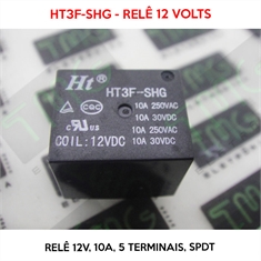 Relé 12VDC - HT3F-SHG 12VOLTS - Relê 12V, 10A, 5 Terminais, SPDT