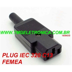IEC320 C13 - PLUG AC TOMADA DE FORÇA TRIPOLAR FEMEA 10A/250VAC,AC Plug IEC320 C13 Male - P/ MONTAGEM CABO - IEC320 C13 - Plug AC Tripolar FEMEA p/ Montagem em Cabo
