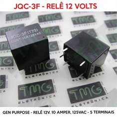 JQC-3F - Relé 12VDC, Rele JQC-3F-DC12V - Rele 12V, RELAY JQC-3F(T73) - RELAY GEN PURPOSE - Relê 12V, 10 Amper, 125VAC - 5 Terminais - Rele JQC-3F 12VOLTS - Rele 12V, RELAY JQC-3F(T73)