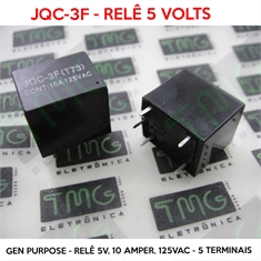 JQC-3F - Relé 5VDC, JQC-3F 5VOLTS, Rele 5V, RELAY JQC-3F T73 - RELAY GEN PURPOSE  10 Amper, 125VAC - 5 Pin - JQC-3F(T73) 5VDC  PCB RELAY SPDT 10A 125Vac FANGKE - 5PINOS