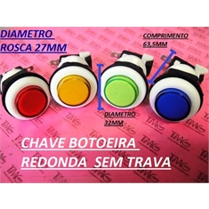 CHAVE BOTOEIRA REDONDA COM 32Mm - PUSH BUTTON SEM TRAVA COLORS - Chave Botoeira - Azul