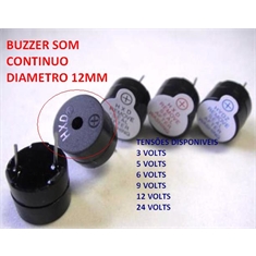 Buzzer Mini - Alarme Sonoro, Mini Sirene, Mini buzina DC 3Volts até 24Volts Som Continuo 3 até 24V, Mini Alarm Buzzer Beep Sem Oscilador - Size Ø12Mm x 9,5Mm - Mini Buzzer,Alarm Buzzer Beep Ø12mm - 12Volts