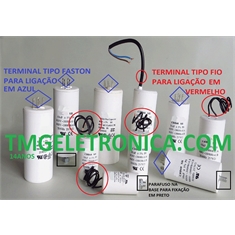 Capacitor 1,5+2,3UF, Capacitor Corpo Plástico Voltagem de 250Vac - Capacitor de Partida Plástico, Motor Capacitor - Ligação por Fios ou Terminal