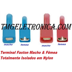 Terminal Faston Isolado Macho e Femea, Insulated Female and Male Faston - Femea, P/Fio até 2,5mm² - Azul