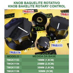 BOTÃO KNOB - Knob Black Serigrafia Tipo Risco TMGK11 Para Potenciometro Rotativo Eixo Bucha Metalica,Knobs & Dials potentiometers Rotary Control / BAQUELITE Termoplástico - Knob TMGK1154 - Base 25x20x14Mm/Black