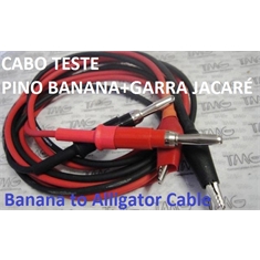 Cabo Teste Ultra Flexível 0.25mm 1KV, PINO BANANA 4mm + GARRA JACARÉ, Alligator Clip to 4mm Banana Plug Cable - Com 80cm / 800mm - Coloridos - CABO TESTE c/ PINO BANANA + GARRA JACARE - Cor Vermelho, 80Cm