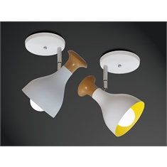 Luminária Spot de Sobrepor Kamilla Alumínio e Madeira, 1 Lâmpada E27 (rosca comum) na cor Branco e Amarelo - 438-1-BR-AM