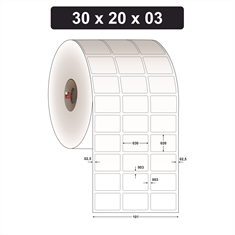 Etiqueta Adesiva de Papel Couchê para Indústria Alimentícia - 30 x 20 mm e 3 Col. - Caixa com 80 rolos
