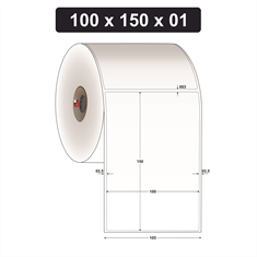Etiqueta Couchê Adesiva para Código de Barras - 100 x 150 mm e 1 Col. - Rolo 35 metros, Tubete 1