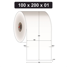 Etiqueta Couchê Adesiva para Código de Barras - 100 x 200 mm e 1 Col. - Rolo 35 metros, Tubete 1