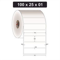Etiqueta Adesiva BOPP Brilho - 100 x 25 mm e 1 Col. - Caixa com 20 rolos