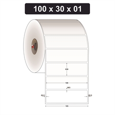 Etiqueta Couchê Adesiva para Código de Barras - 100 x 30 mm e 1 Col. - Rolo 35 metros, Tubete 1