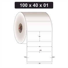 Etiqueta Couchê Adesiva para Código de Barras - 100 x 40 mm e 1 Col. - Rolo 35 metros, Tubete 1