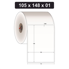 Etiqueta Adesiva de Papel Couchê para Indústria Alimentícia - 105 x 148 mm e 1 Col. - Caixa com 20 rolos