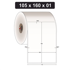 Etiqueta Couchê Adesiva para Código de Barras - 105 x 160 mm e 1 Col. - Rolo 35 metros, Tubete 1