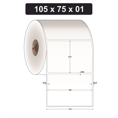 Etiqueta Adesiva de Papel Couchê para Indústria Alimentícia - 105 x 75 mm e 1 Col. - Caixa com 20 rolos