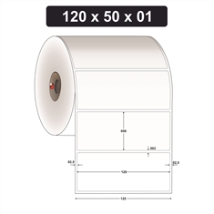 Etiqueta Couchê Adesiva para Código de Barras - 120 x 50 mm e 1 Col. - Rolo 35 metros, Tubete 1