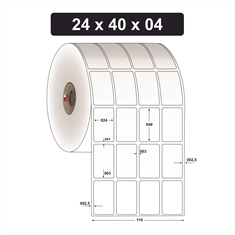 Etiqueta Adesiva de Papel Couchê para Indústria Alimentícia - 24 x 40 mm e 4 Col. - Caixa com 20 rolos