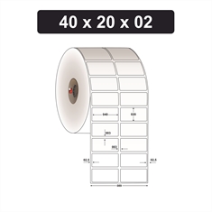 Etiqueta Couchê Adesiva para Código de Barras - 40 x 20 mm e 2 Col. - Rolo 35 metros, Tubete 1