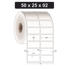 Etiqueta Adesiva de Papel Couchê para Indústria Alimentícia - 50 x 25 mm e 2 Col. - Caixa com 20 rolos