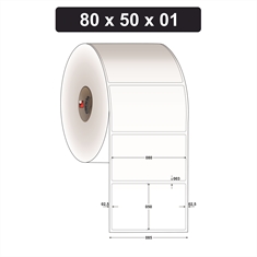 Etiqueta Adesiva BOPP Brilho - 80 x 50 mm e 1 Col. - Caixa com 20 rolos