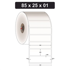 Etiqueta Adesiva BOPP Brilho - 85 x 25 mm e 1 Col. - Caixa com 20 rolos