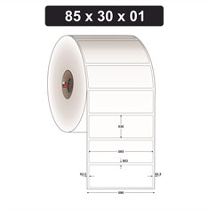 Etiqueta Adesiva BOPP Brilho - 85 x 30 mm e 1 Col. - Caixa com 20 rolos