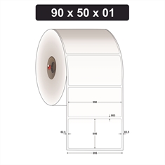 Etiqueta Couchê Adesiva para Código de Barras - 90 x 50 mm e 1 Col. - Rolo 35 metros, Tubete 1