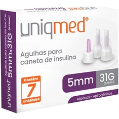 Agulhas para Caneta de Insulina UNIQMED 5mm PACK com 7 Unidades (Compatível com Todas as Canetas Disponíveis no Mercado)