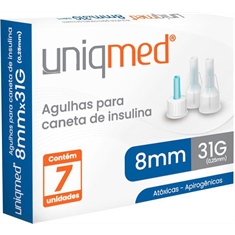Agulhas para Caneta de Insulina UNIQMED 8mm PACK com 7 Unidades (Compatível com Todas as Canetas Disponíveis no Mercado)