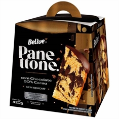 Panettone com Chocolate 50% Cacau sem açúcar / sem glúten 420GR Belive