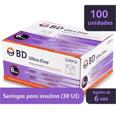 Seringa para Insulina BD Ultrafine 0,3mL (30UI) Agulha 6x0,25mm 31G - Caixa com 100 seringas